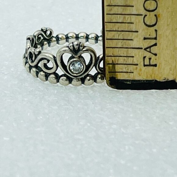 Vintage Sterling Silver Signed 925 ALE Pandora CZ Stone Heart Tiara Ring Size 6. - Picture 9 of 9